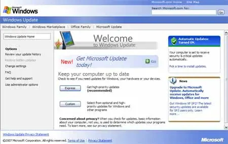 Windows Updates Page Screenshot