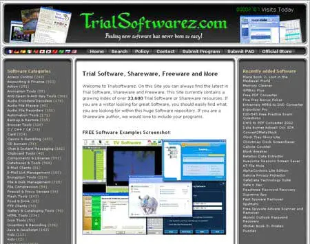 Trialsoftwarez.com Homepage Screenshot