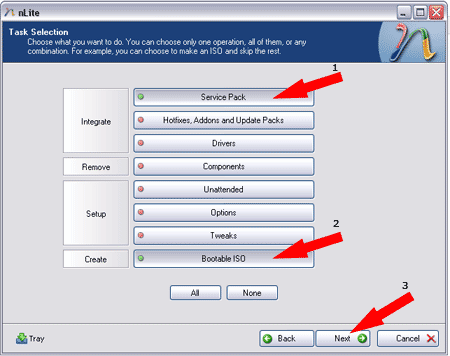 Selecting Service Pack Option