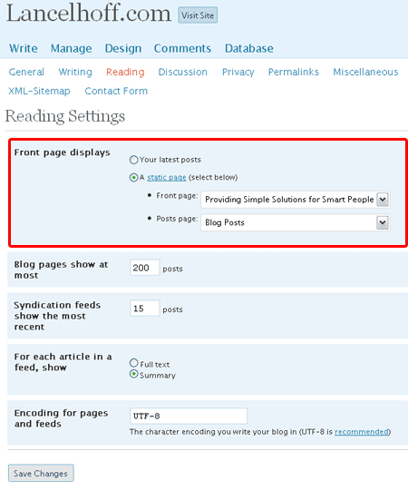 static-page Static page WordPress option