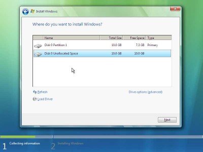 Installing Vista next to XP step 2 Installing Vista next to XP step 2
