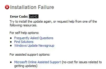 Error code 0x643 Error code 0x643