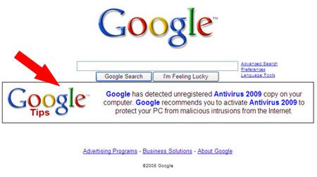 Fake Google Tips on Google Homepage