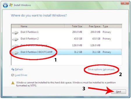 Format Partition for Vista Install on Macbook Pro