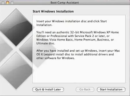 Insert your Windows Vista DVD and click Start Installation Insert your Windows Vista DVD and click Start Installation