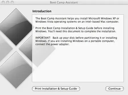 Introduction to Boot Camp, Press Continue Introduction to Boot Camp, Press Continue