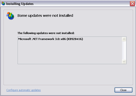 Microsoft .NET Framework 3 installation failed Microsoft .NET Framework 3 installation failed