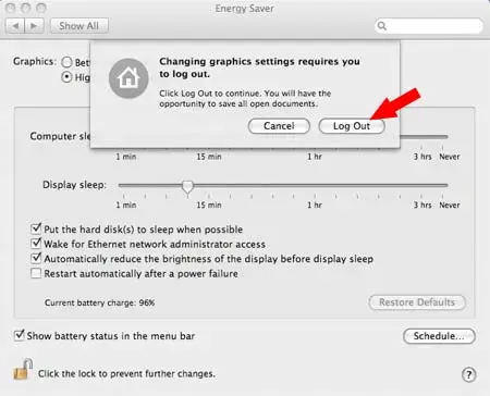 Select Logout to change graphics settings Select Logout to change graphics settings