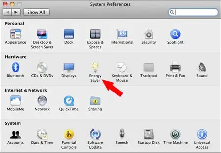 Select the Energy Saver Icon Select the Energy Saver Icon