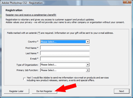 Register Photoshop Nag (Click Do Not Register)