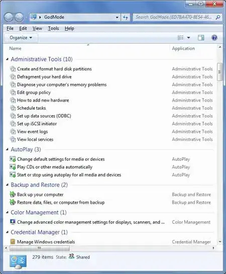 God Mode Control Panel Win7