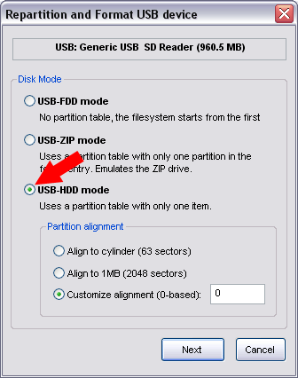 BOOTICE Set USB-HDD Mode