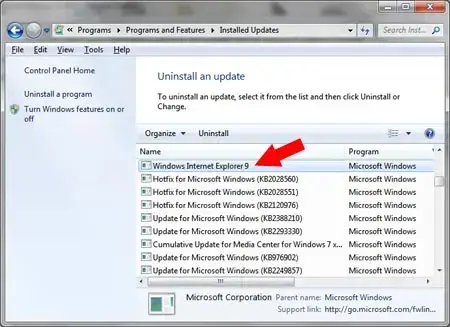 Removing Internet Explorer 9 Removing Internet Explorer 9